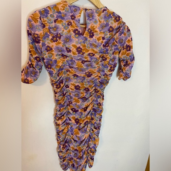 NWT Zara Size S Floral Ruched Mesh Short Sleeve Dress - Picture 7 of 8